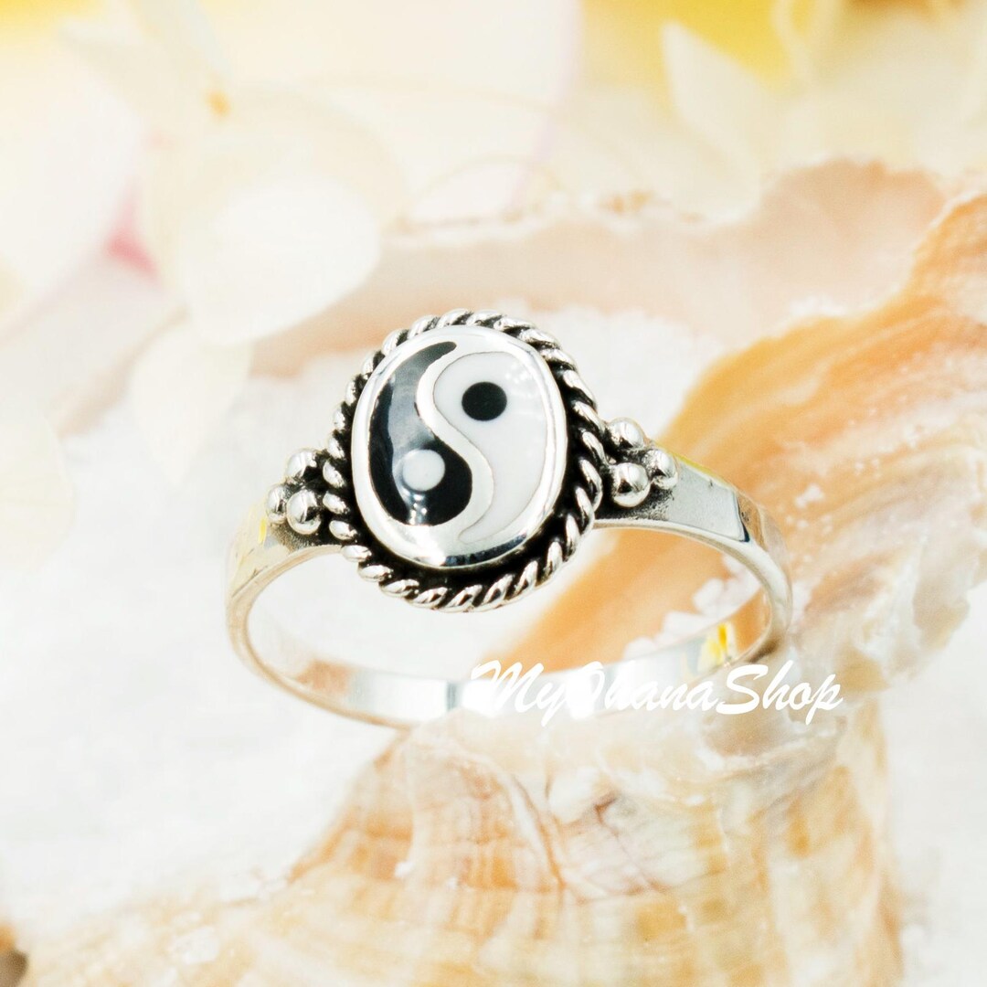 nff☆yin yang ring Sterling Silver Oval Yin Yang Ring, Yin and Yang Ring, Yin