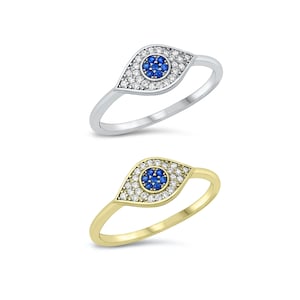 Sterling Silver Eye Ring Gold Plated With CZ Stones. All Seeing, Wisdom, Evil Eyes Ring For Pinky, Thumb, Midi, Knuckle. Gift For Her, Girls