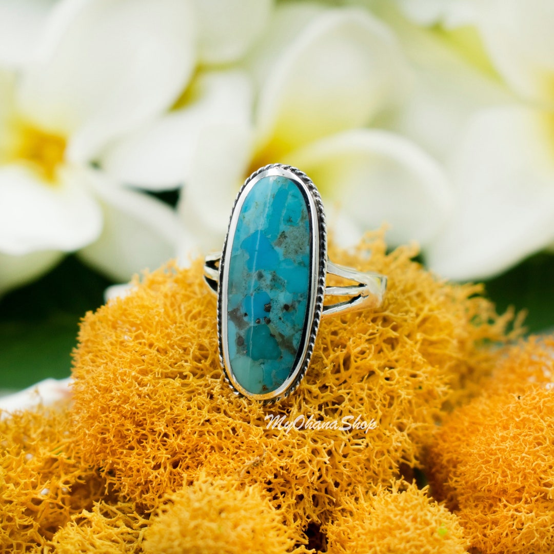 Bague en argent sterling 925 avec turquoise naturelle bleu vert pour femme. Bague turquoise veritable de forme ovale de 27 mm de long pour index majeur et annulaire. Etsy France