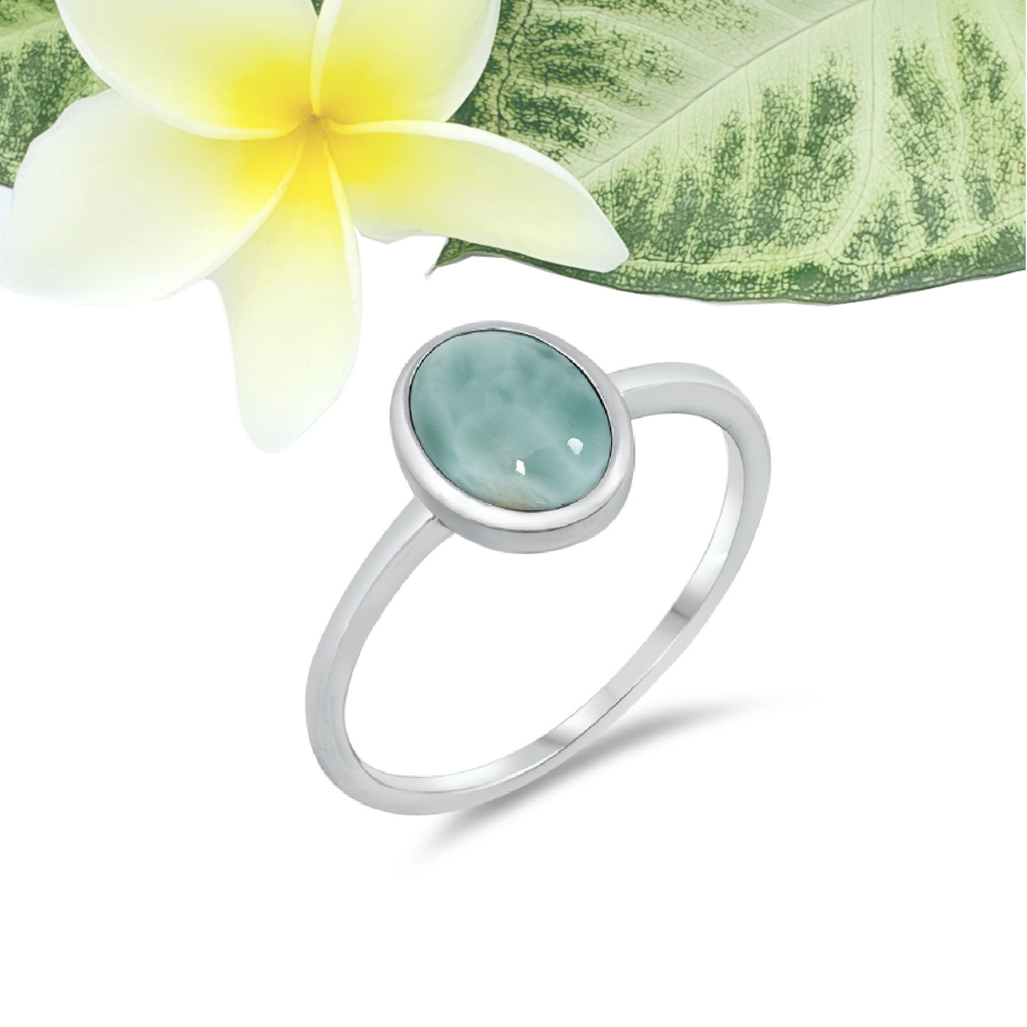 スターリングシルバー ラリマーオパールリング 10mm オーバル。小指 