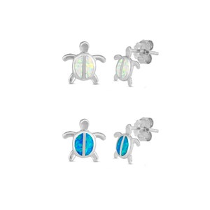 925 Sterling Silver Opal Sea Turtle Stud Earrings For Women, Children. Hawaiian Green Honu Earring. Mermaid Sealife Jewelry. Valetine&#39;s Gift