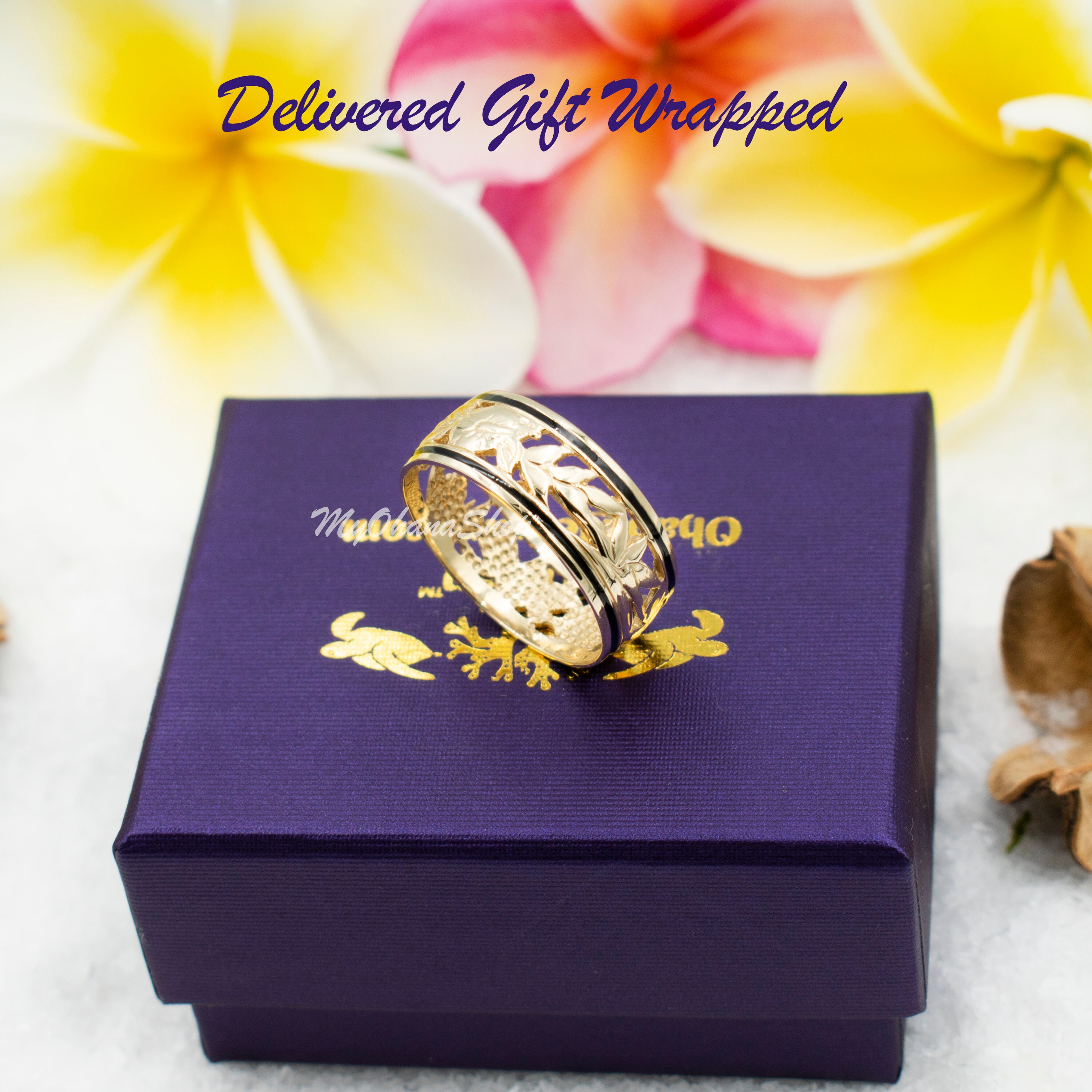 14K Gold Seven Flowers Hawaiian Ring for Women, Girls. 8mm