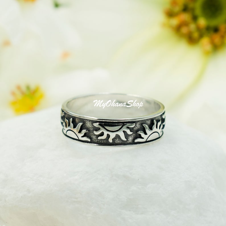 925 Sterling Silver Sun Band Ring for Men & Women. 7mm - Etsy