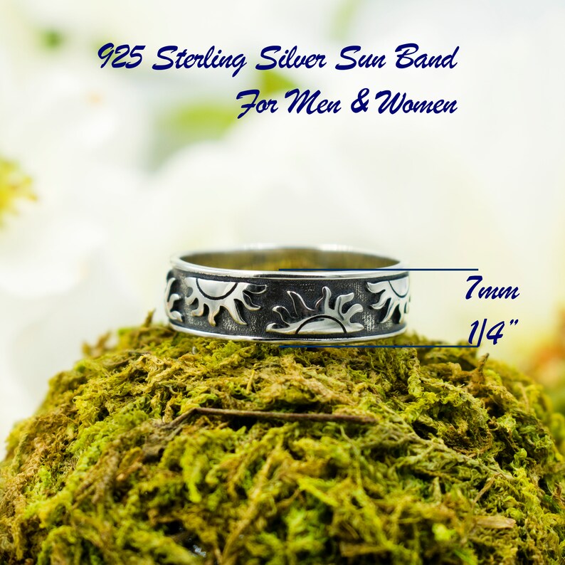 925 Sterling Silver Sun Band Ring for Men & Women. 7mm - Etsy