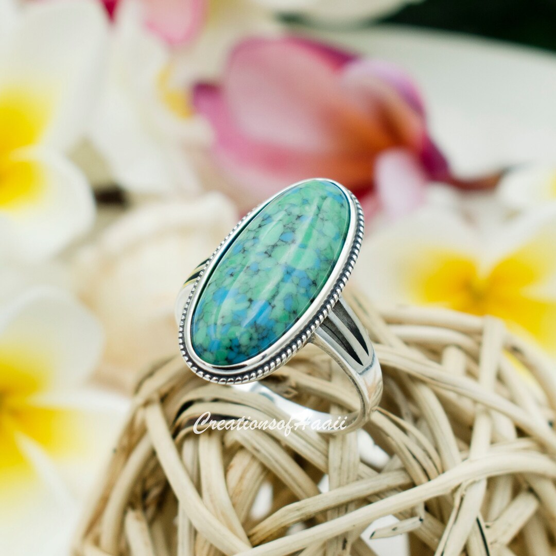 925 Sterling Silver Genuine Blue Green Turquoise Ring for