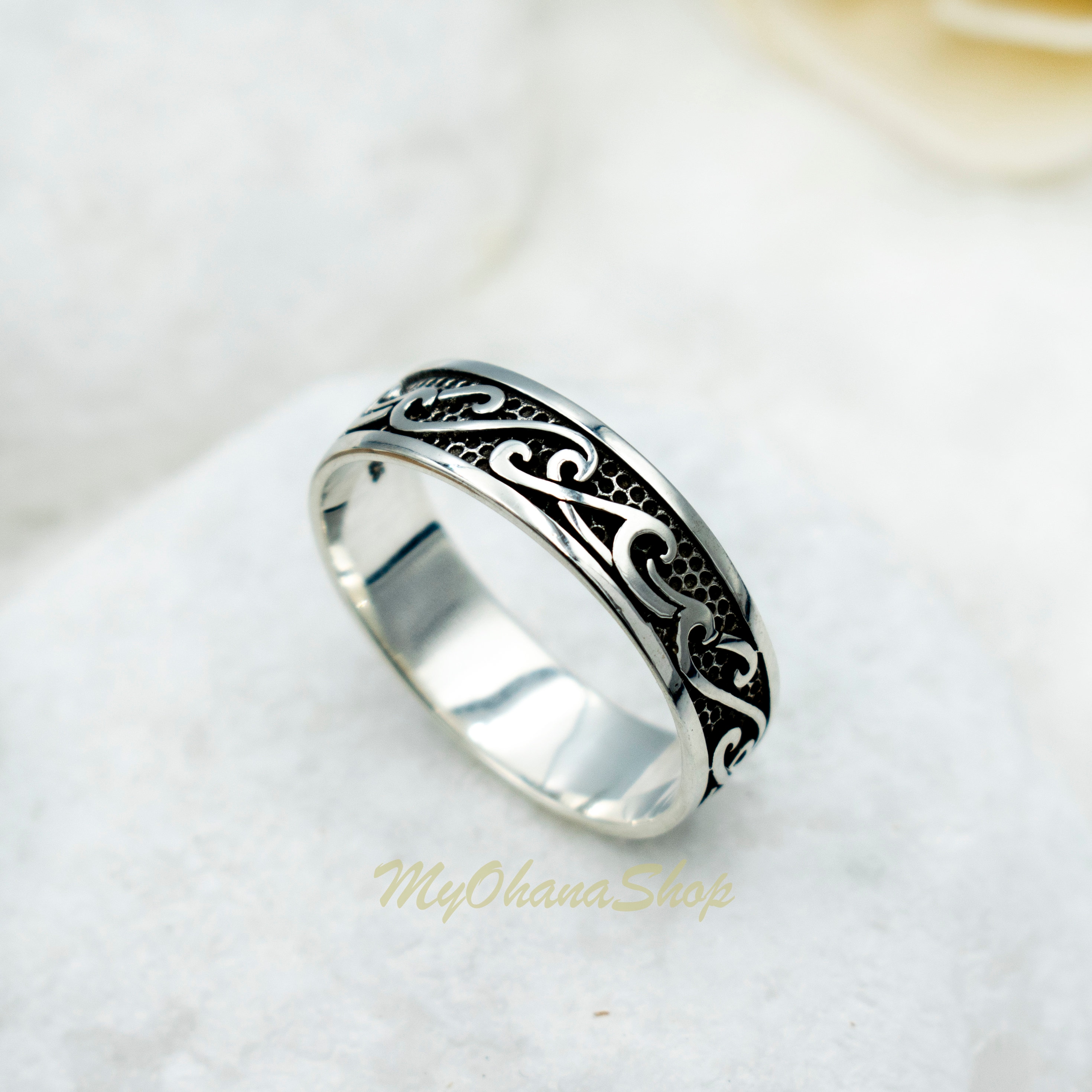 Sterling Silver Ocean Tidal Wave Ring. 7mm Surfer Ring, Wave