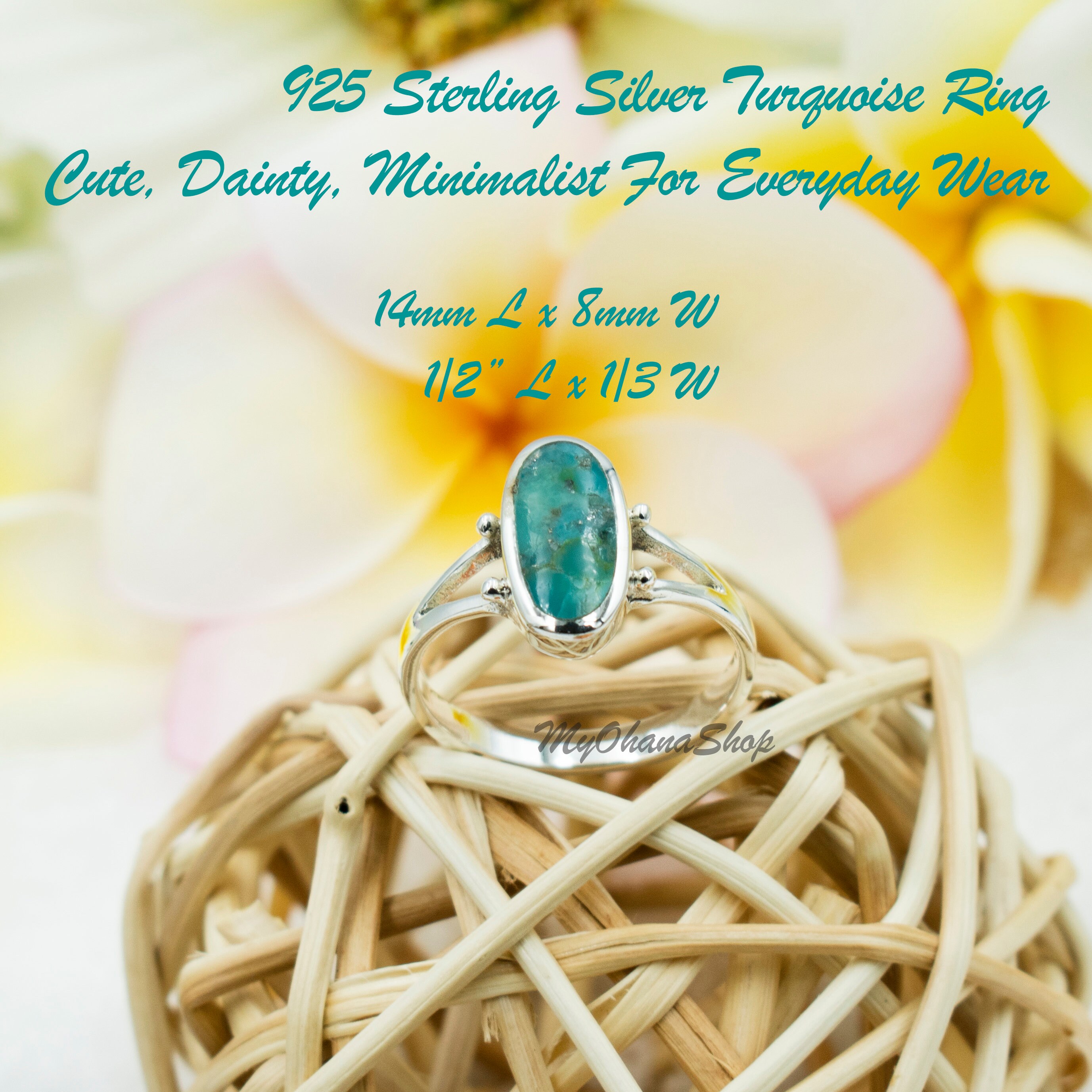 925 Sterling Silver Blue Green Turquoise Ring for Women