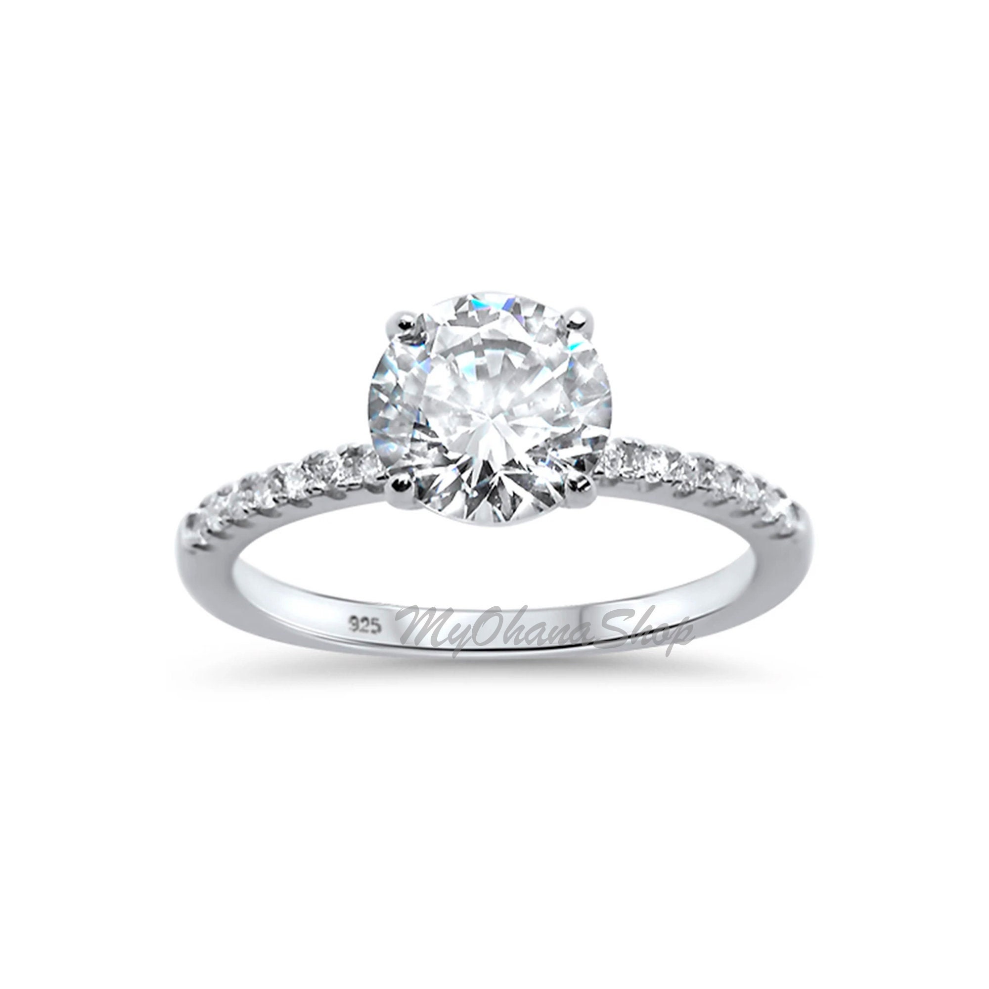 2 Carat Round Brilliant Cubic Zirconia CZ Sterling Silver 925 Wedding Engagement 2 Carat Round Brilliant Cubic Zirconia CZ Sterling Silver 925 Wedding Engagement