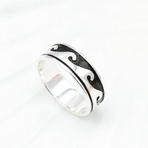 Sterling Silver Ocean Tidal Wave Rings For Men & Women. 5mm-7mm Surfer, His Hers Matching Wedding Band.  Boys, Girls Hawaiian Beach Jewelry