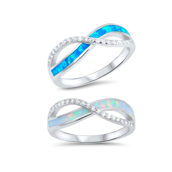 925 Sterling Silver Opal Infinity Ring With CZ For Women, Girls. Cute Dainty Love Forever Valentine's Day Ring For Girlfriends. Gift For Her