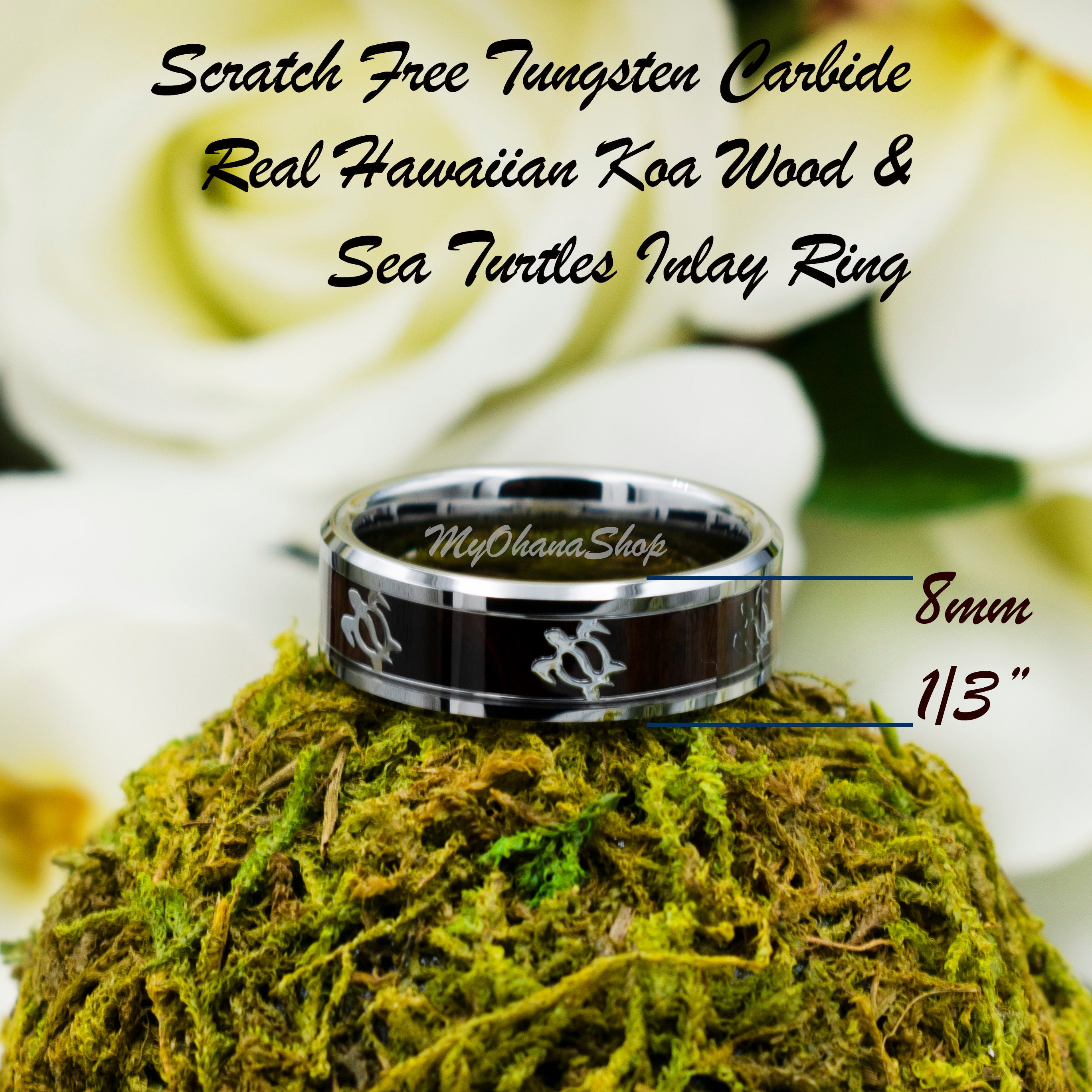 Tungsten Carbide & Koa Wood Turtle Ring – 8mm Comfort Fit Wedding Band For Men & Women - View #13