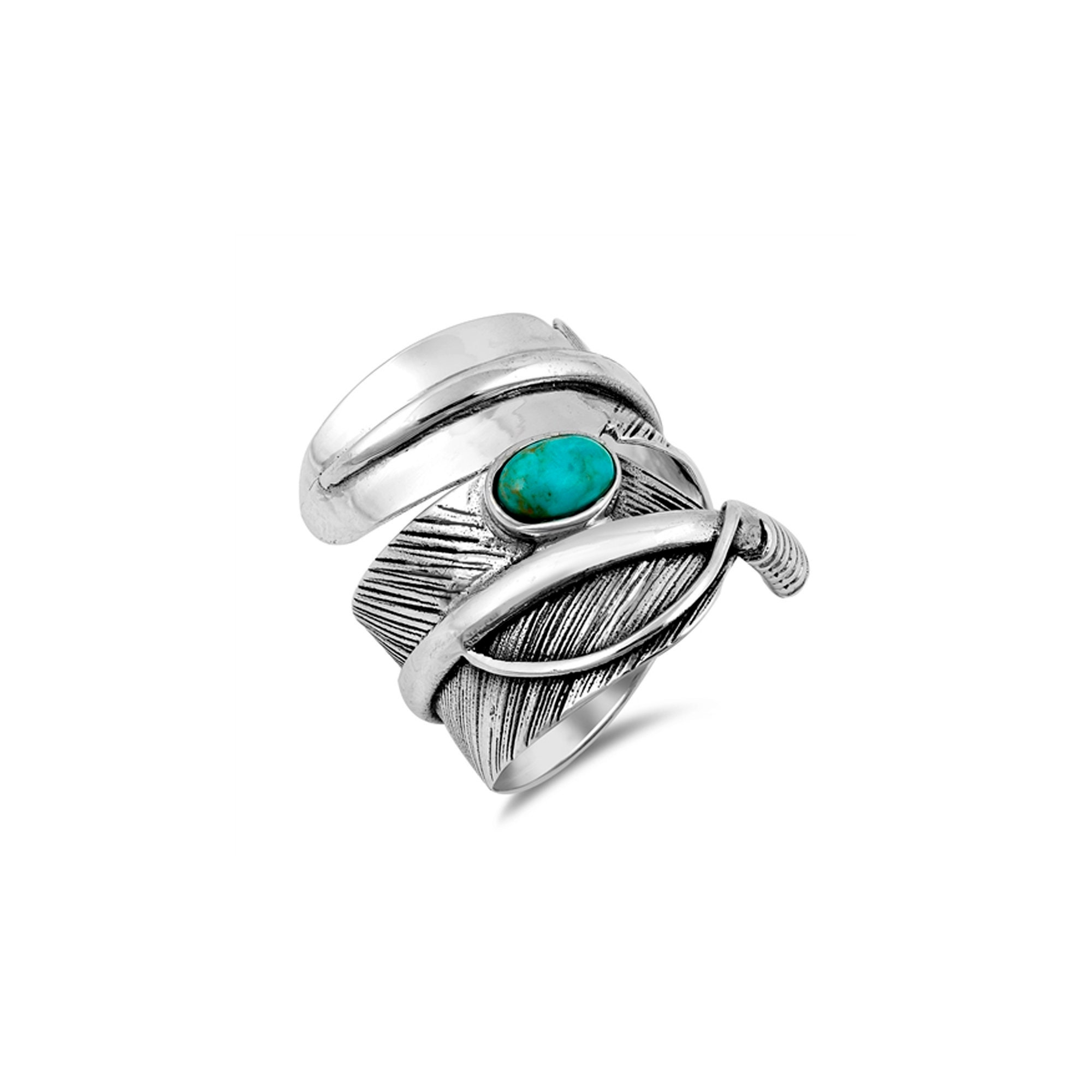 BETHZA Feather Ring Genuine Turquoise Feather Rings For Women Her 925 Sterling Silver Oxidized Western Ring Navajo Jewelry Gift For Birthday Mother's Day
