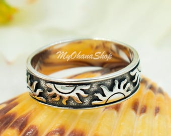 指輪・リング Combination Matte Silver & 10K Gold Round / The Sun Ring 925 Sterling Silver Sun Band Ring for Men & Women. 7mm