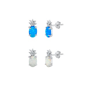 925 Sterling Silver Opal Pineapple Stud Earrings For Women, Girls. Hawaiian Tropical Fruit of Aloha Jewelry.  Mother's Day Gift For Mom.