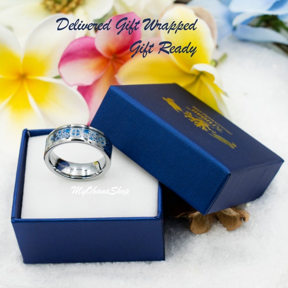 Tungsten Carbide Wedding Band For Men – Light Blue Carbon Fiber Punk Gear Ring, Size 13.5 - View #2