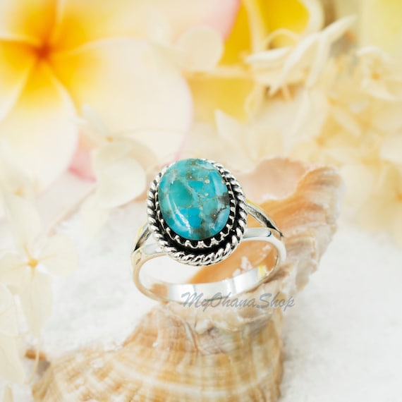 Vintage Silver Oval Turquoise Ring 925