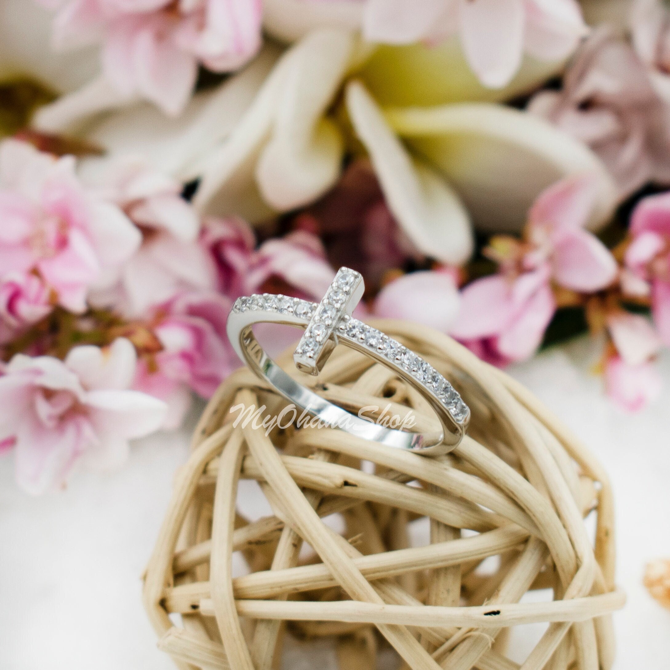 Sterling Etsy Women. or With Thumb 925 Cross Ring - Ring, Statement Ring for Sideway Pinky Ring CZ. Jewelry. Silver Stackable 9mm Girls, Christian