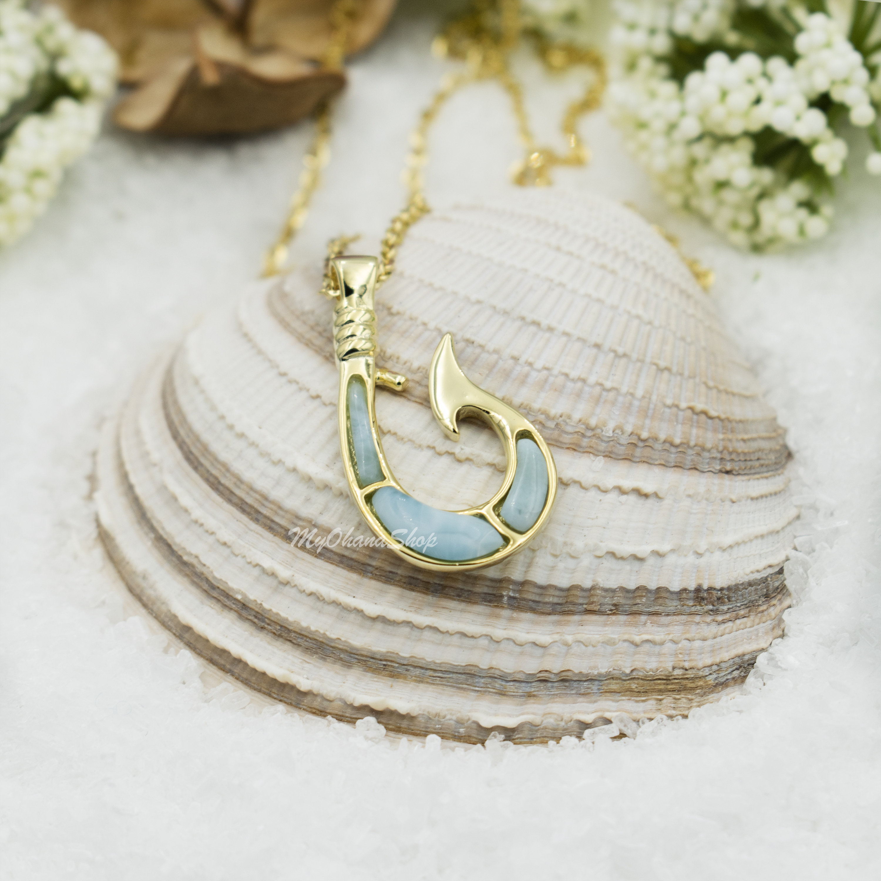 Gold Fish Charm 14K Yellow Gold Guam Seal Fish Hook Pendant