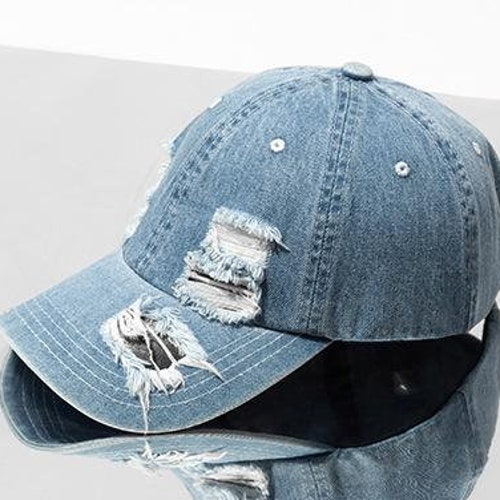 Streetwear Fashion Blue Denim Ripped Hat Urban Baseball Cap Etsy