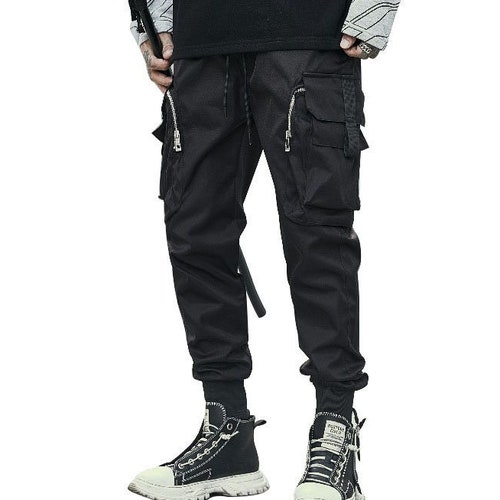 Cyberpunk Black Cargo Pants for Men Streetwear Fashion - Etsy