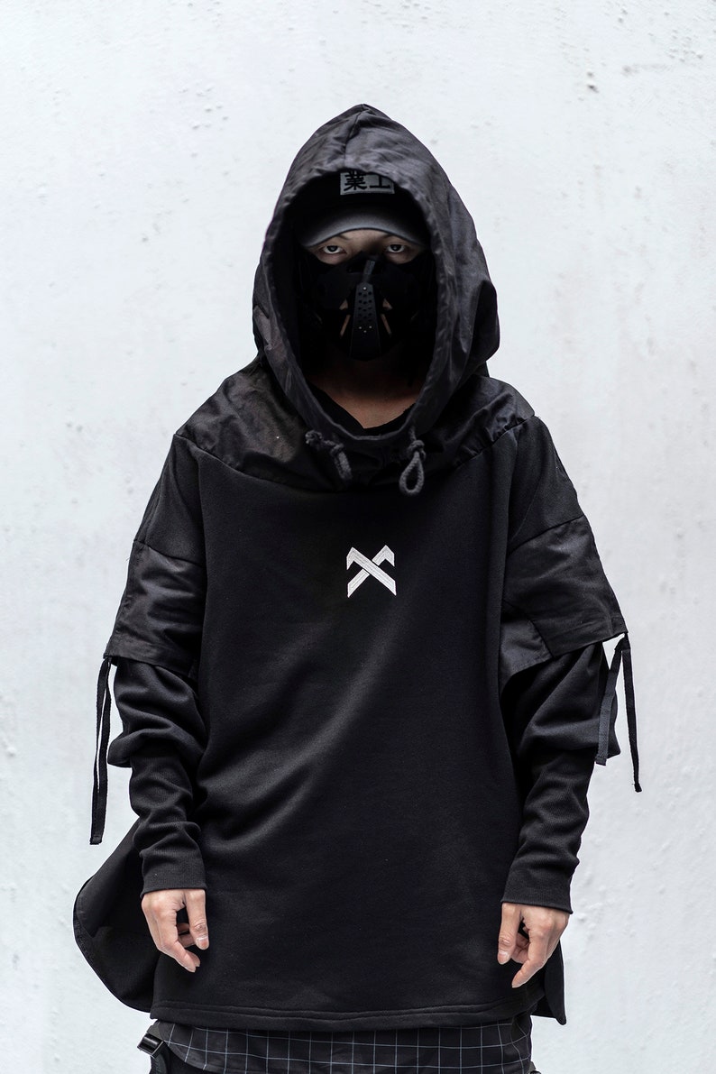 Gothic Techwear Hoodie Men Japanese Streetwear Trench Coat | Etsy