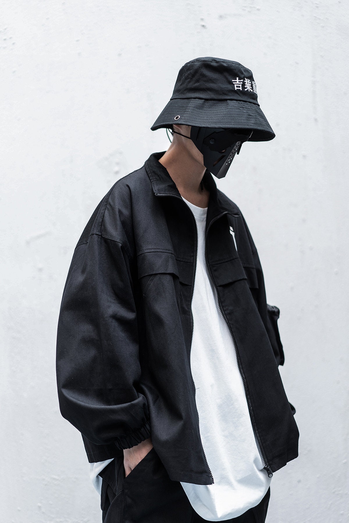 Techwear Japanese Harajuku Kanji Streetwear Cargo Jacket Black | Etsy