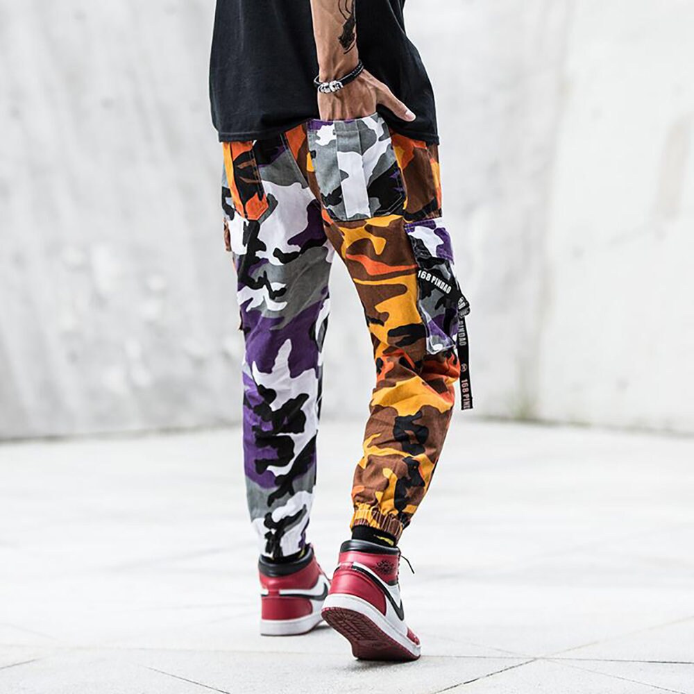 Streetwear Camo Pants Men Orange 