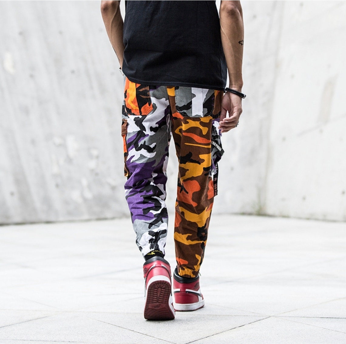 neon orange camo pants