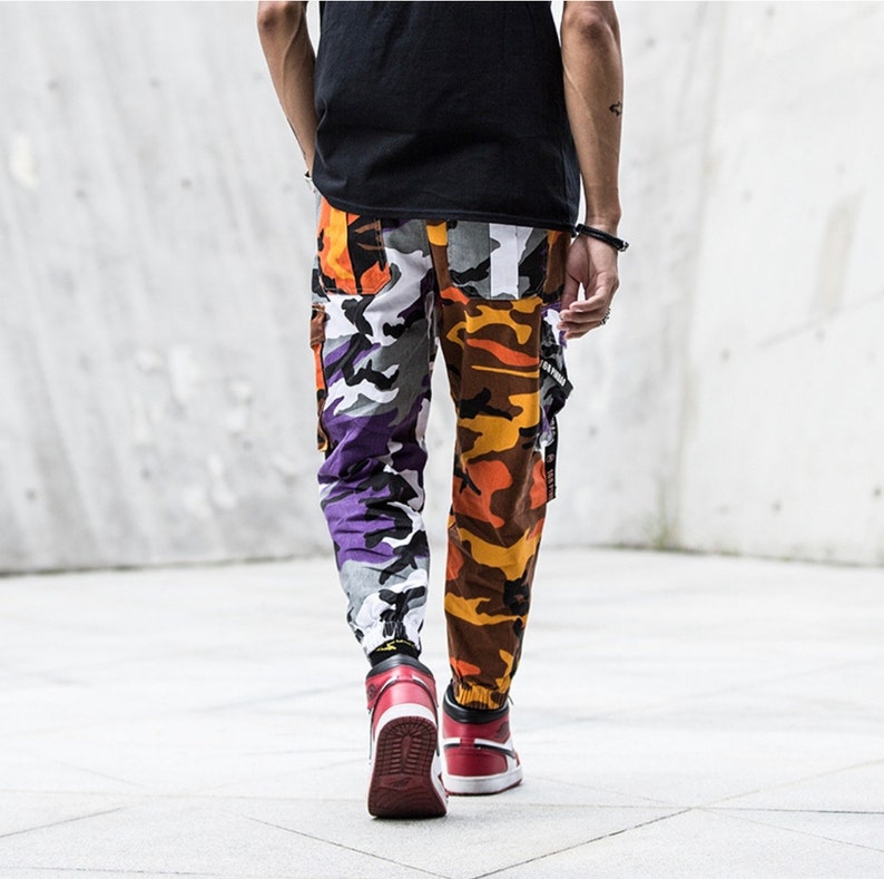 Streetwear Camo Pants Men Orange Camouflage Urban Cargo Etsy