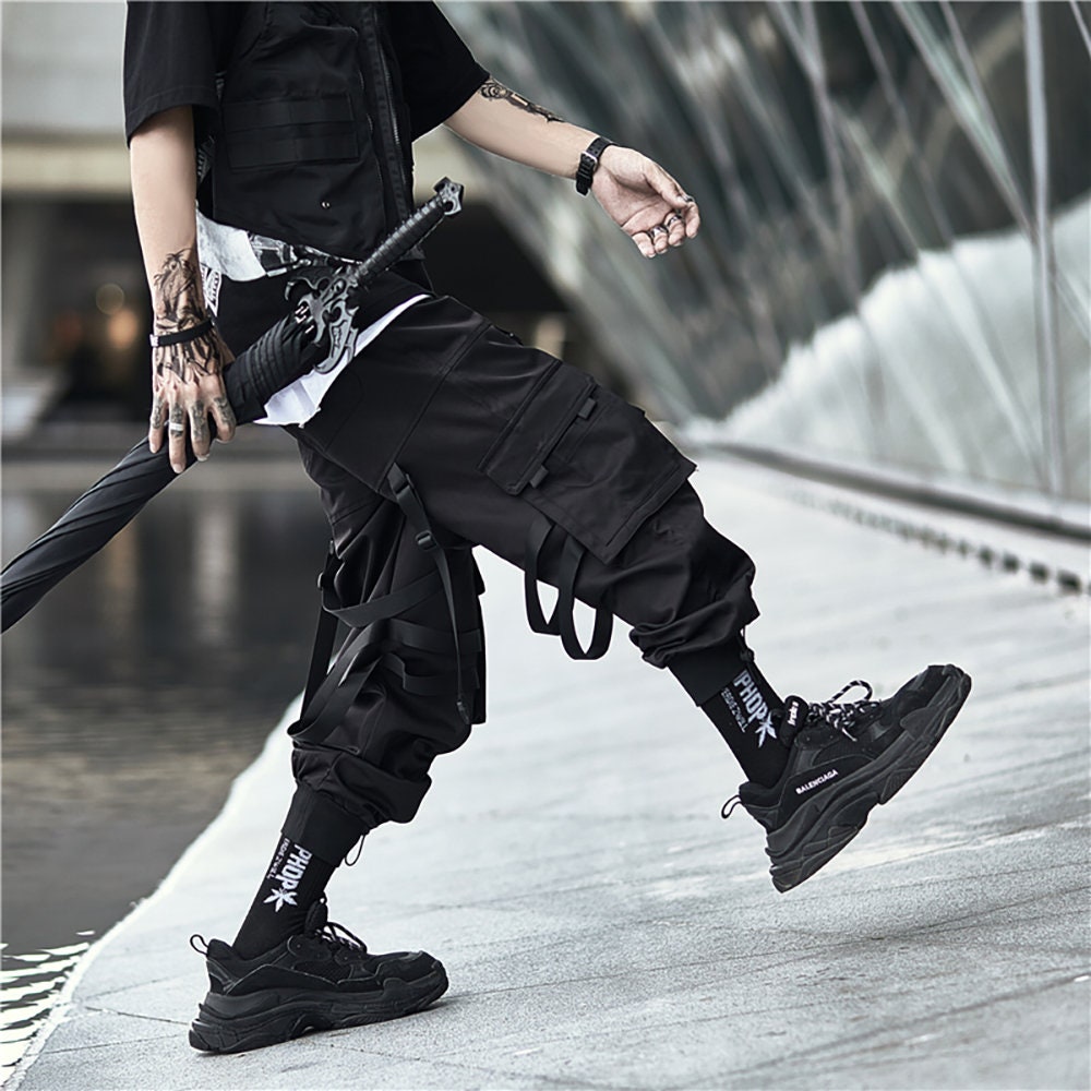 Cyberpunk Techwear Pants with Straps Black Japanese Streetwear | Etsy