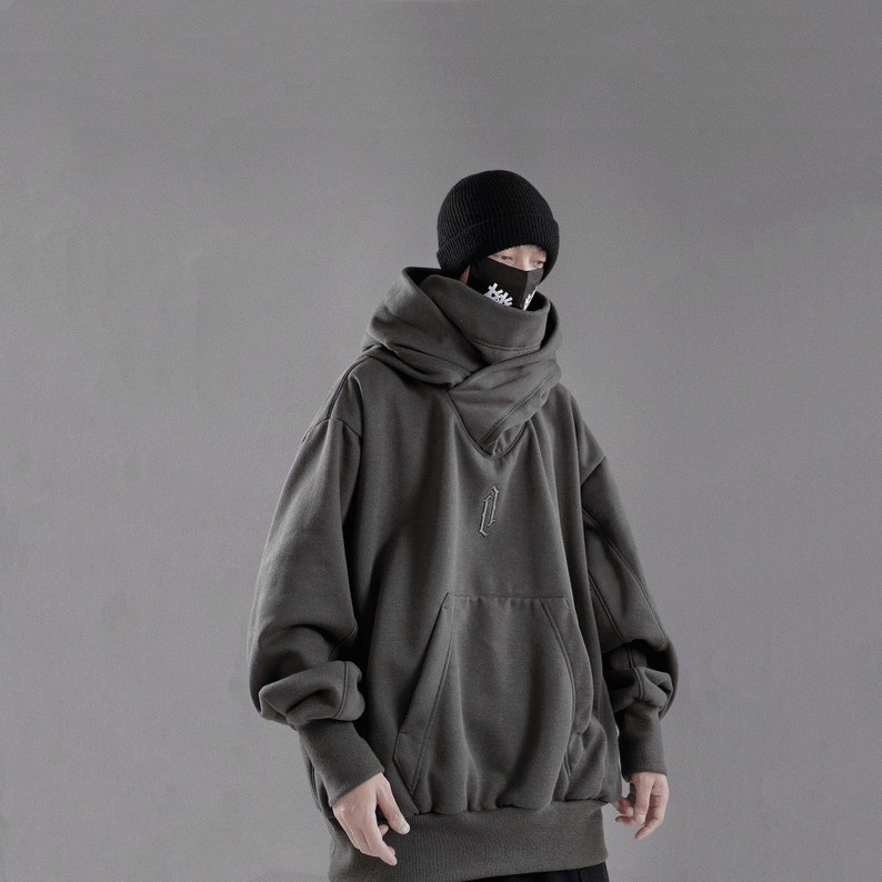 Deadly Assassin Black Hoodie For Men Streetwear Fashion Vintage Hooded Turtleneck Pullover 