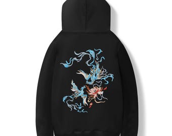 Embroidered Phoenix Hoodie - Golden Phoenix - Unisex Cotton