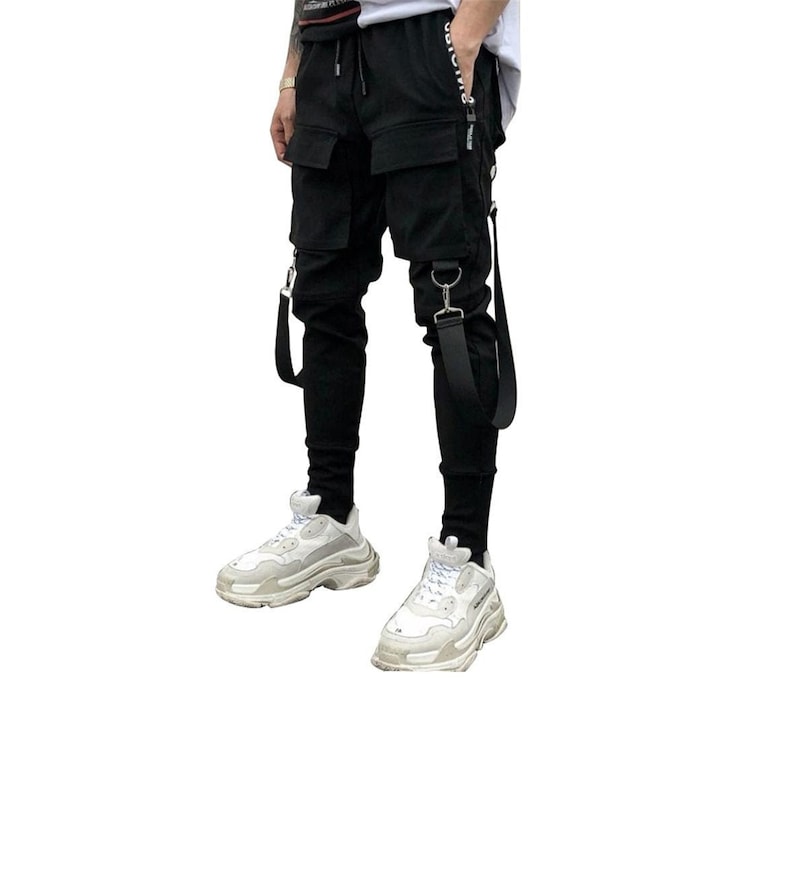 Cyberpunk Techwear Pants with Straps Men Streetwear Black Hip Hop Utility Joggers 