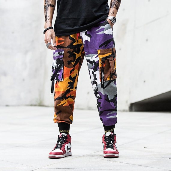 Streetwear Camo Pants Men Orange Camouflage Urban Cargo | Etsy