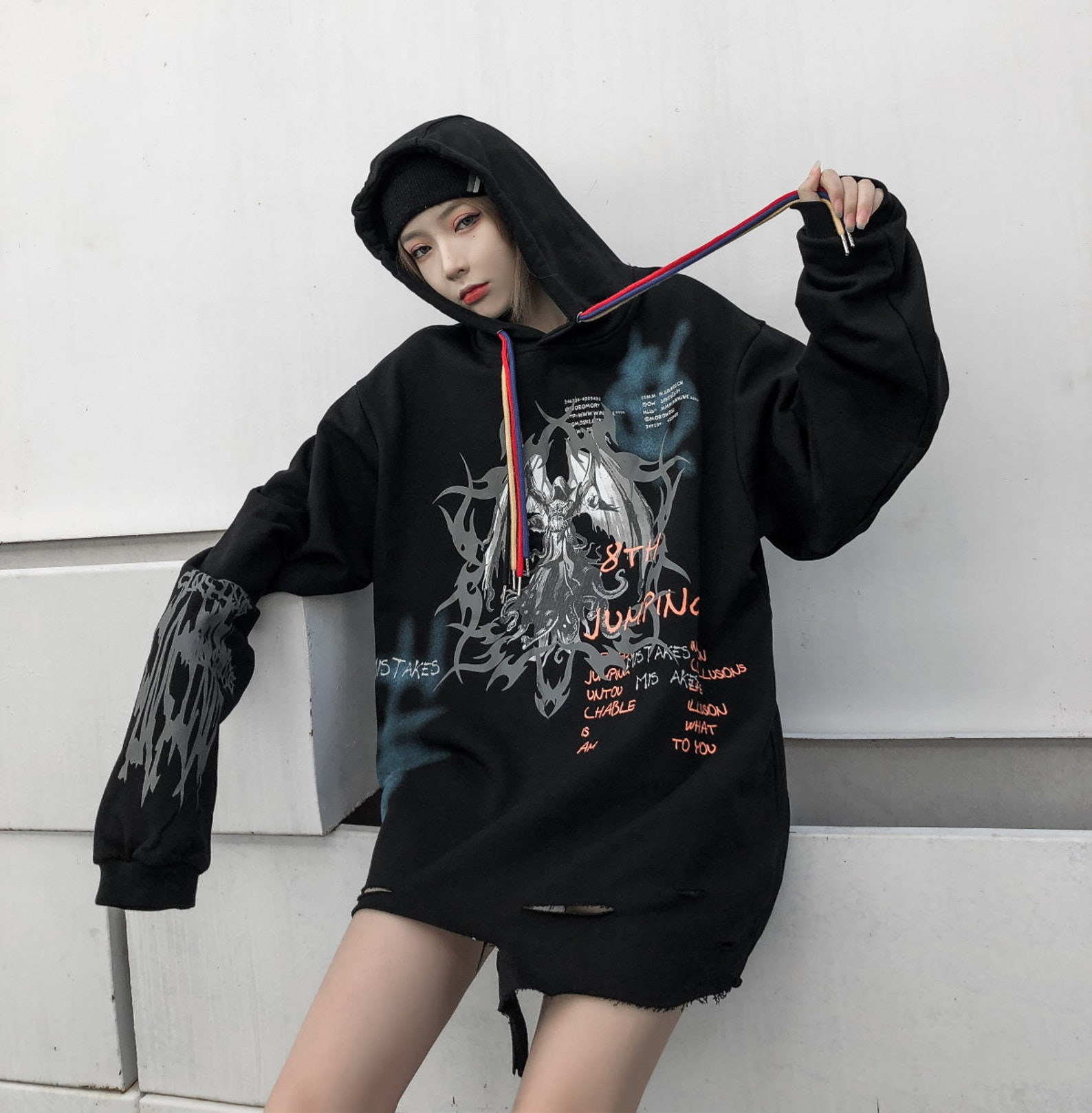 Japanese Anime Streetwear Black Hoodies for Men Doodle Arts | Etsy