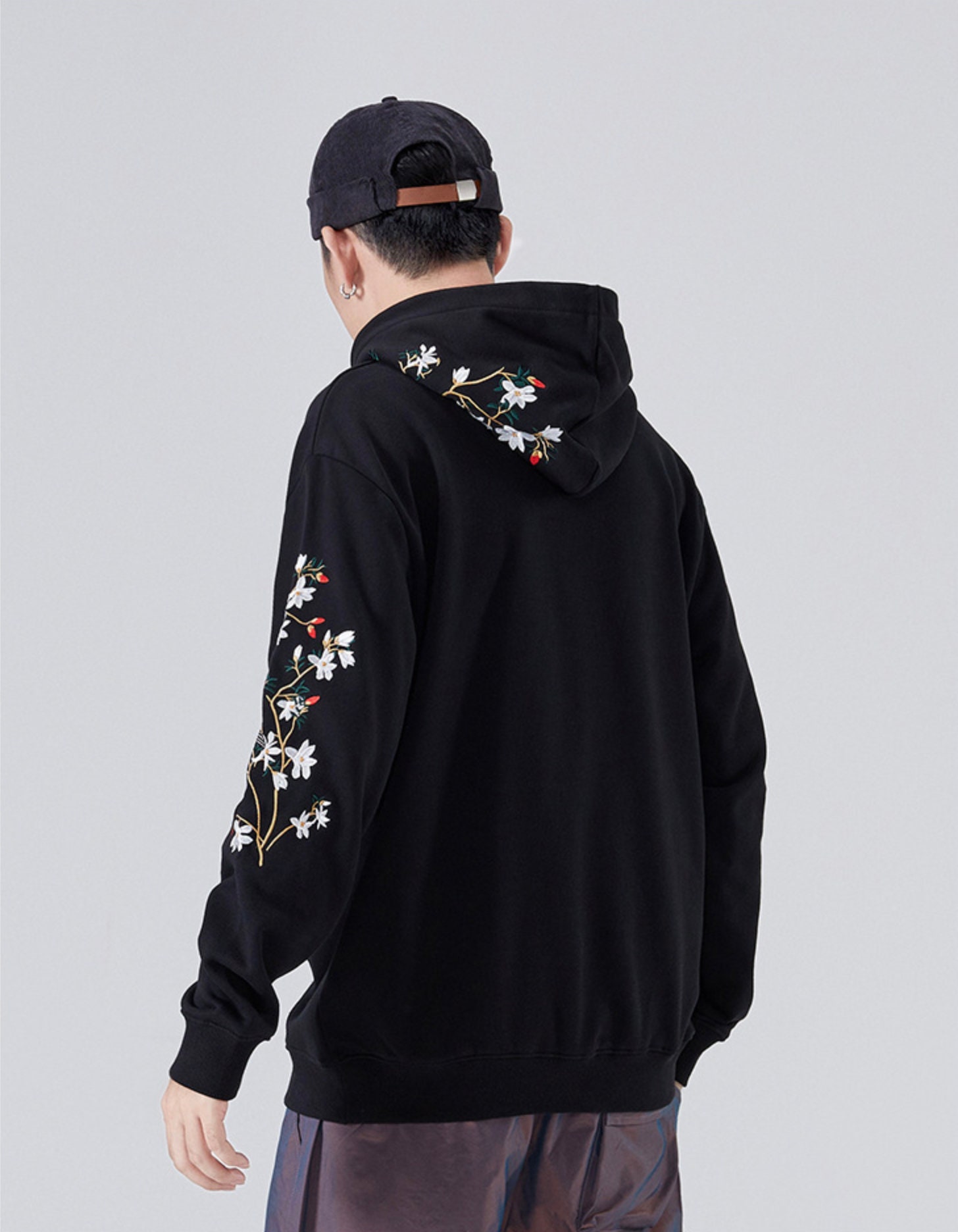 Japanese Fleece Embroidery Hoodie Harajuku Bird and Flowers Etsy