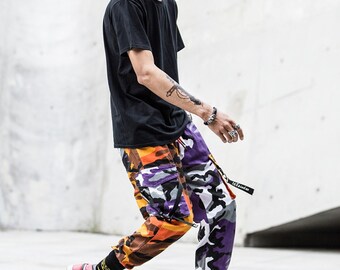 Streetwear Camo Pants Men Orange 