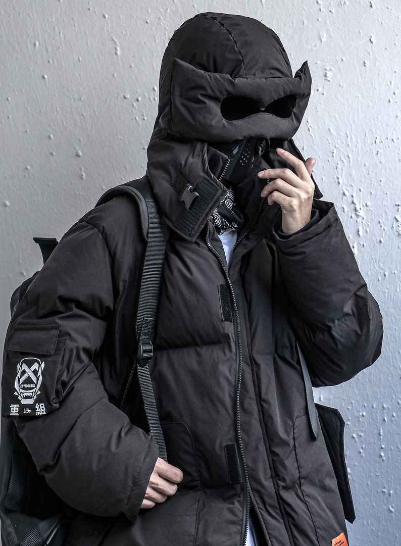 Men's Techwear Puffer Jacket With Hooded Streetwear Winter - Etsy