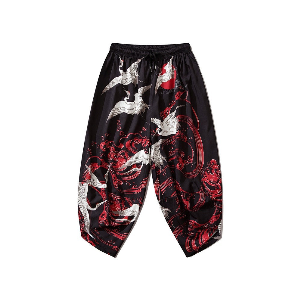 Men's Japanese Streetwear Cranes Print Yukata Pants - Etsy