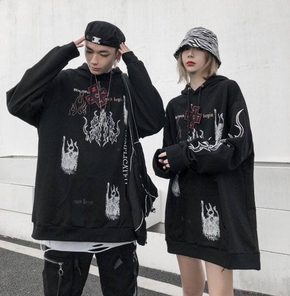 Japanese Harajuku Streetwear Black Pullover Hoodies for Men | Etsy