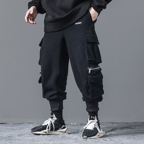 Techwear Streetwear Joggers Pants Cotton Ripped Black | Etsy