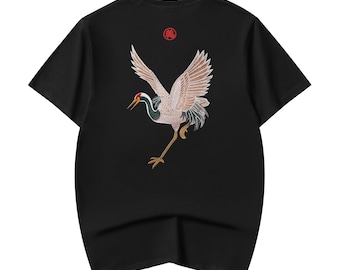 Camiseta bordada KH858 con diseño de grulla voladora