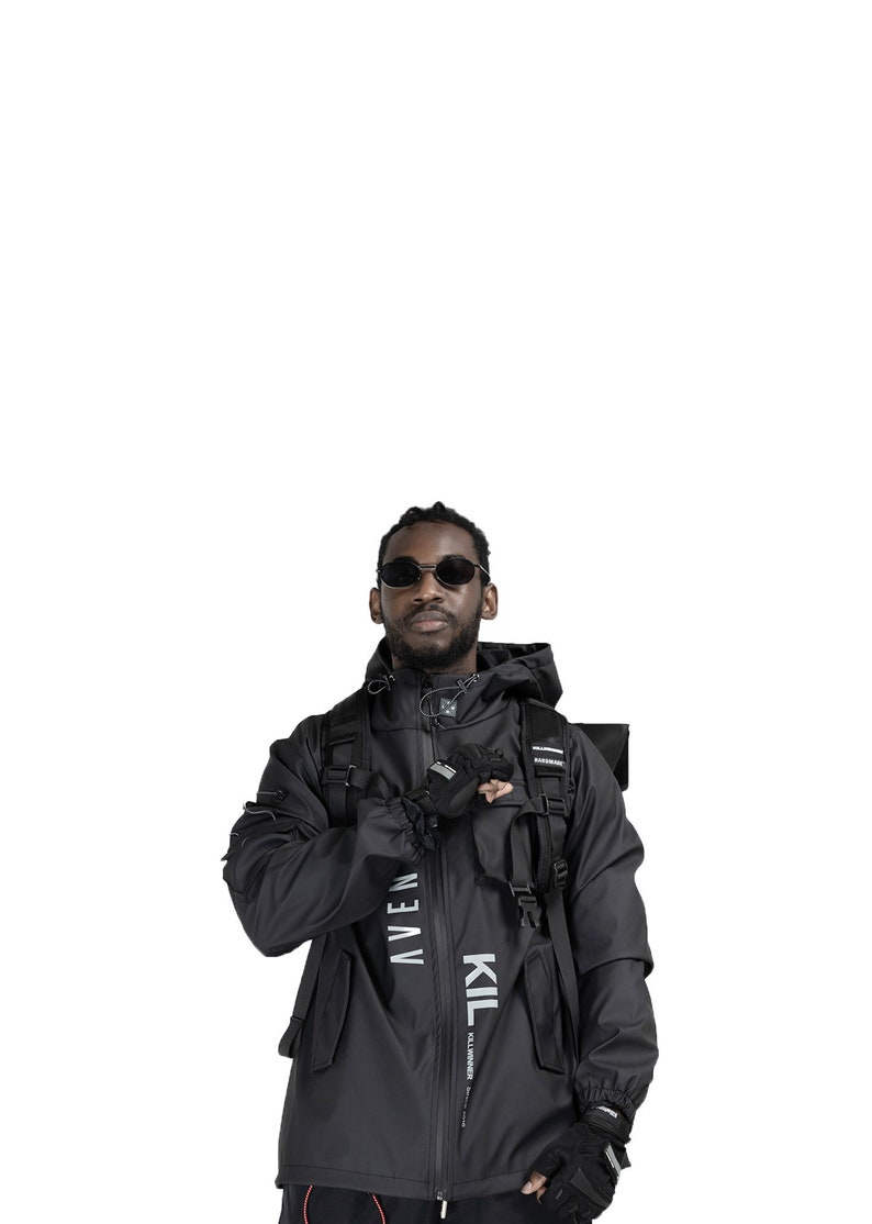 Techwear Cyberpunk Jacket For Men Streetwear Killer Black Leather Windbreaker Coat 