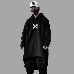 Cyberpunk Techwear Japanese Streetwear Long Hoodie Men | Etsy
