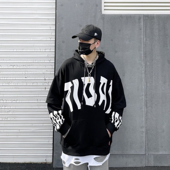 Buy Streetwear Black Tidal Wave Hoodie for Men Hip-hop Fashion Online in  India - Etsy