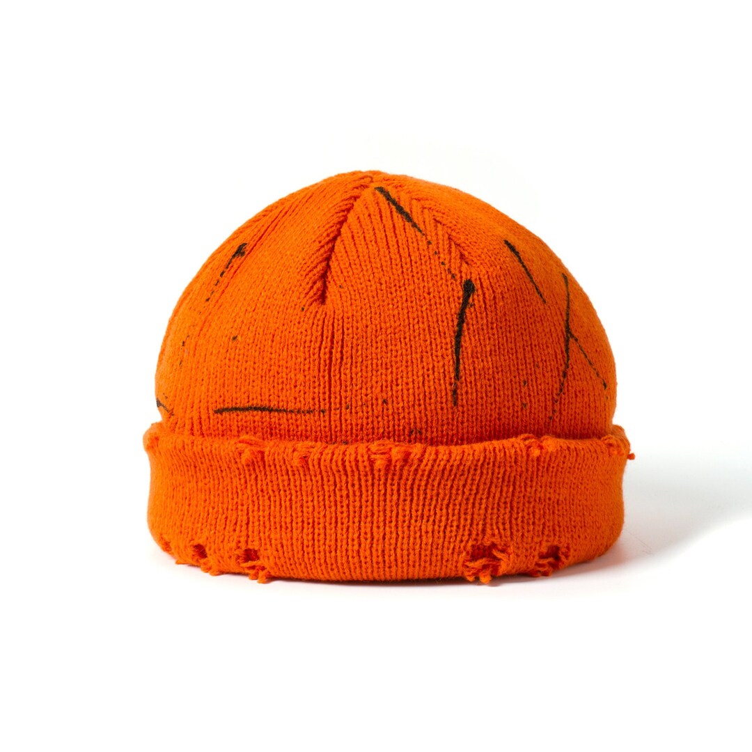 Orange Spray Paint Beanie Streetwear Fashion Roll up Edge Etsy