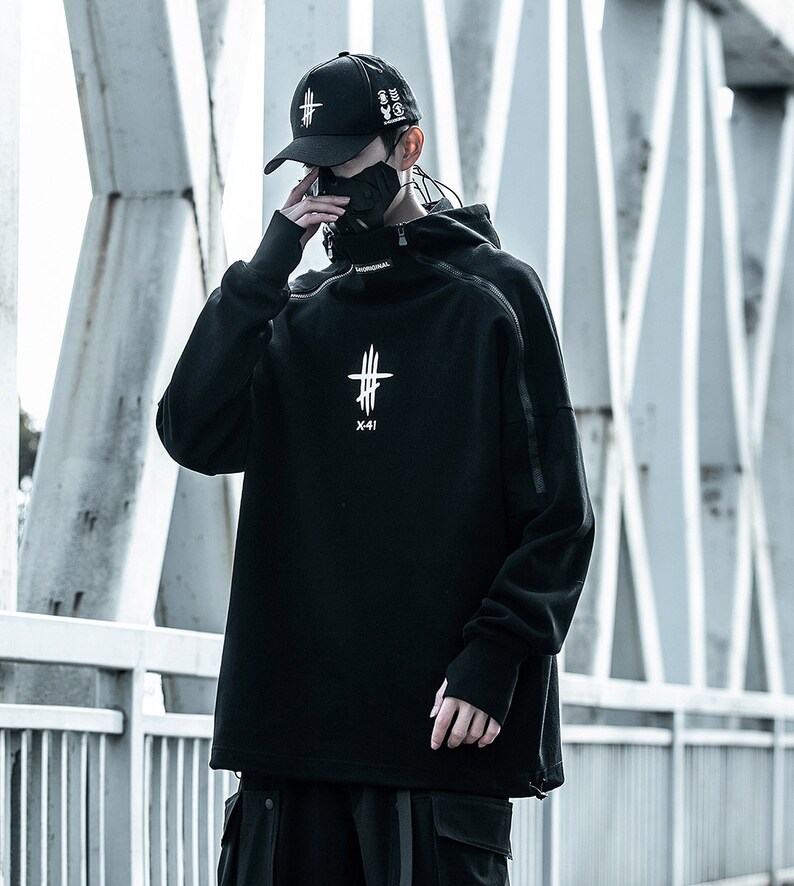 Techwear X-41 Black Streetwear Hoodie Men's Pullover | Etsy