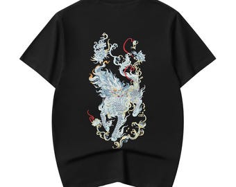 Camiseta bordada Kirin azul ET517