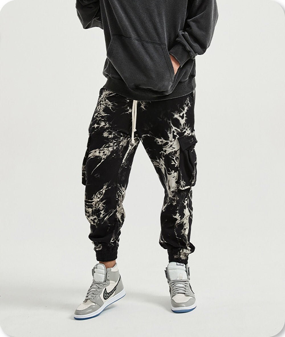 black and grey tie dye sweatpants