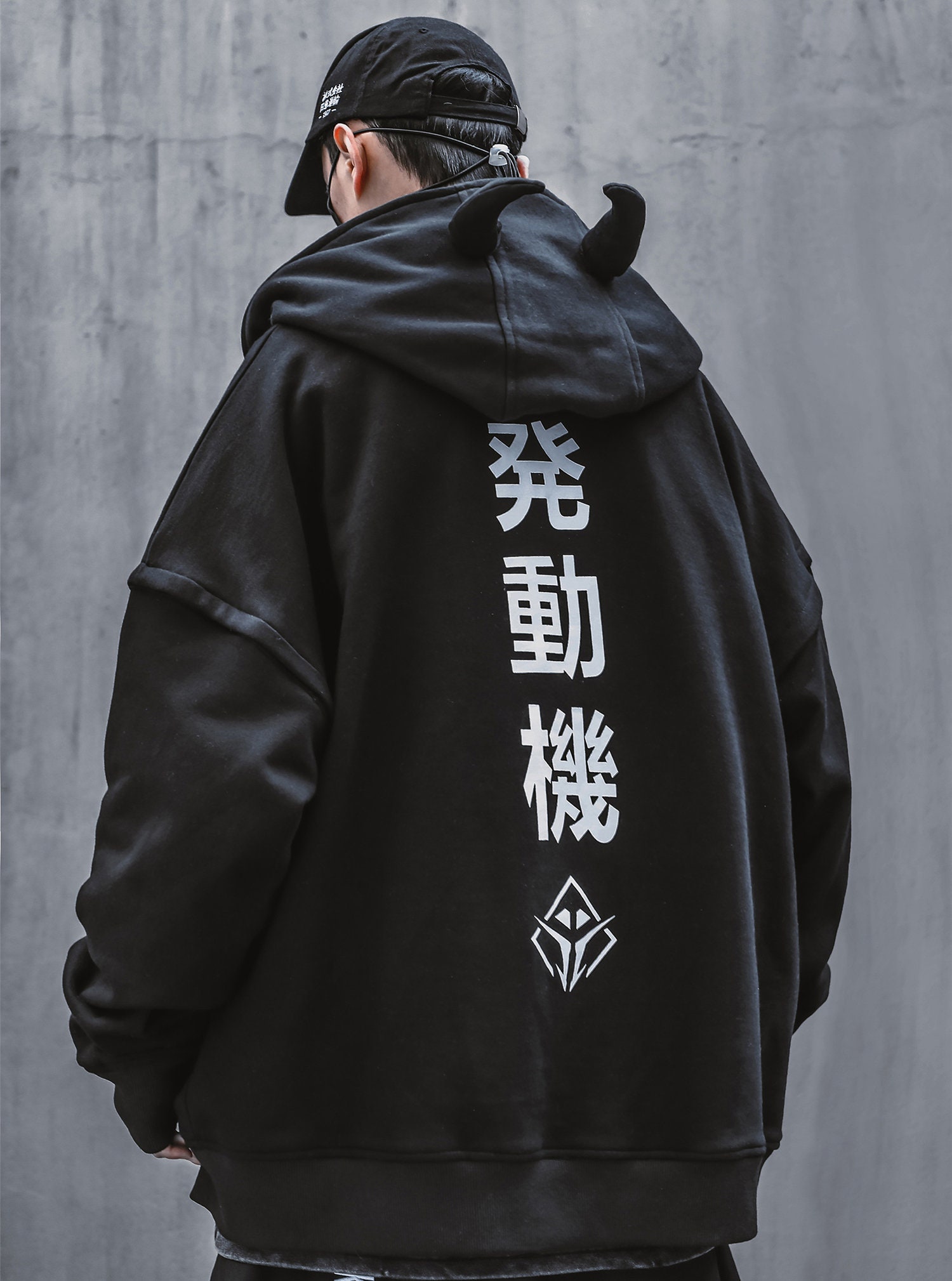 Japanese Streetwear Kanji Hoodie Gothic Devil Horns Pullover - Etsy UK
